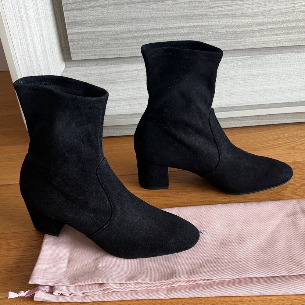 Stuart Weitzman Black Suede Sock Ankle Boots - Picture 7 of 7